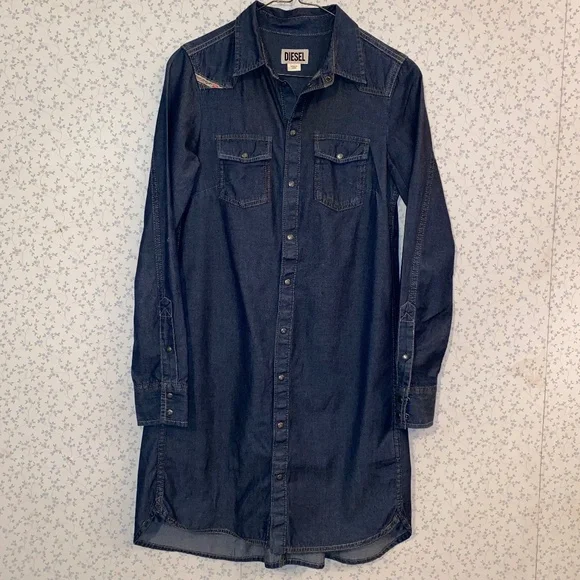 Vintage Diesel Dark Wash/ Button Down Collar Neckline Western Americana  Dress
